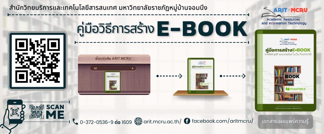 สำนักวิทยบริการฯ ขอประชาสัมพันธ์เอกสารในการแลกเปลี่ยนเรียนรู้ของสำนักวิทยบริการและเทคโนโลยีสารสนเทศในหัวข้อ  การทำเอกสารในรูปแบบ E-Book